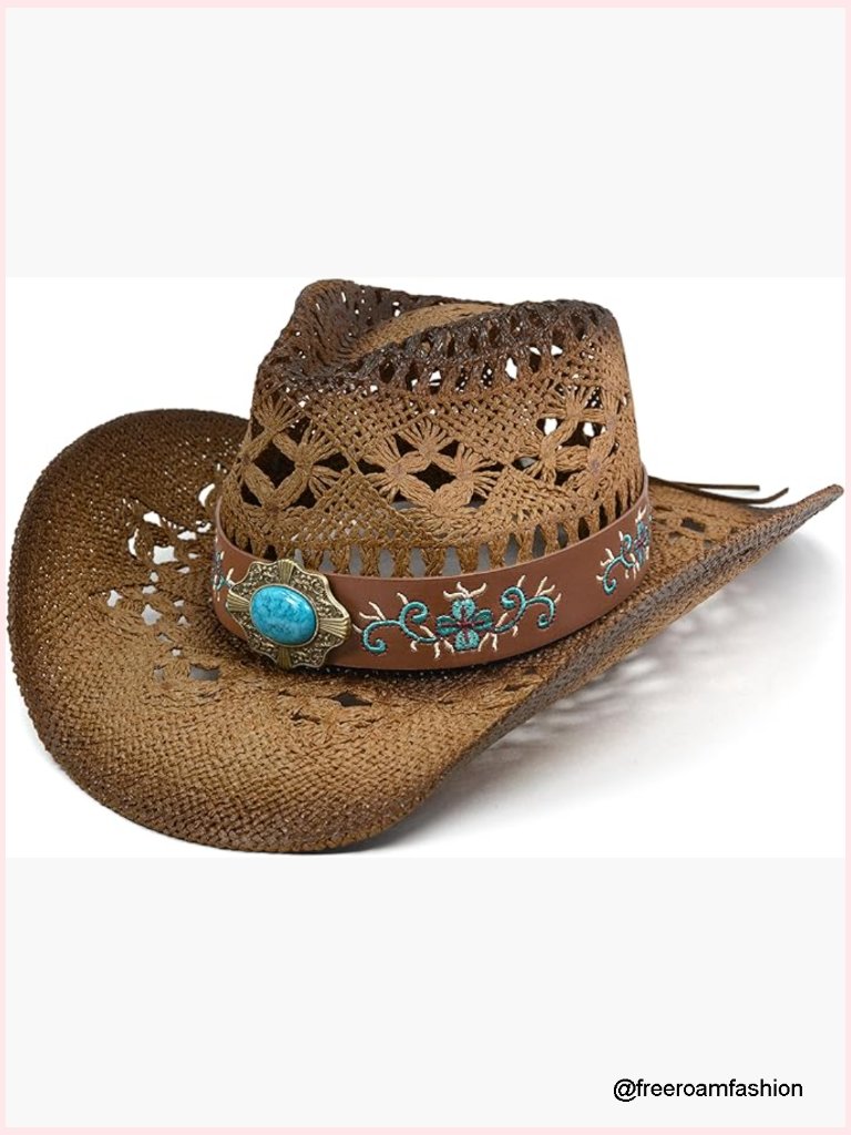 Straw Cowboy Hat Wide Brim Shapeable Western Cowgirl Beach Sun Hat